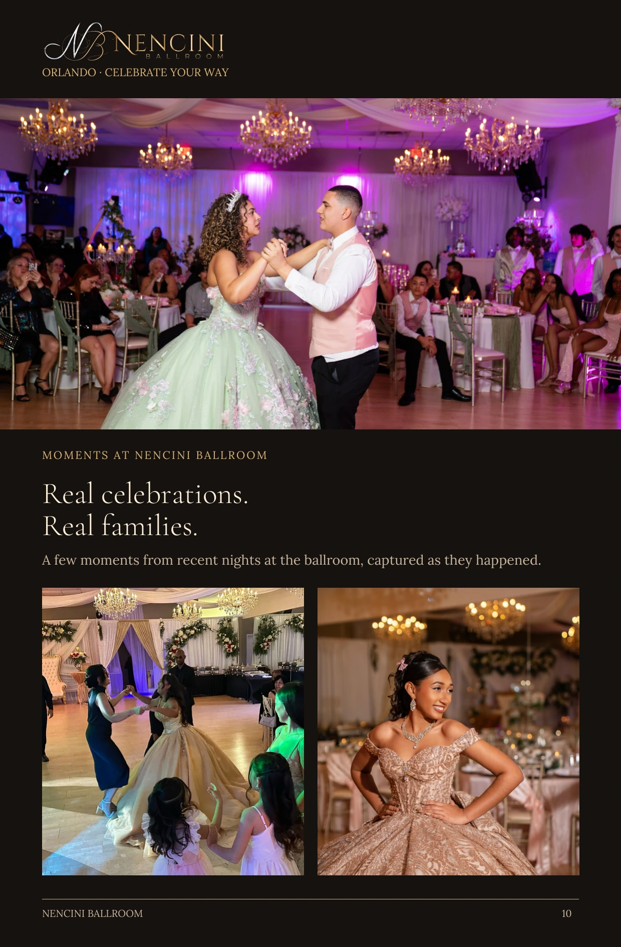 Moments — MOMENTS AT NENCINI BALLROOM Real celebrations.
Real families. A few moments from recent nights at the ballroom, captured as they happened.