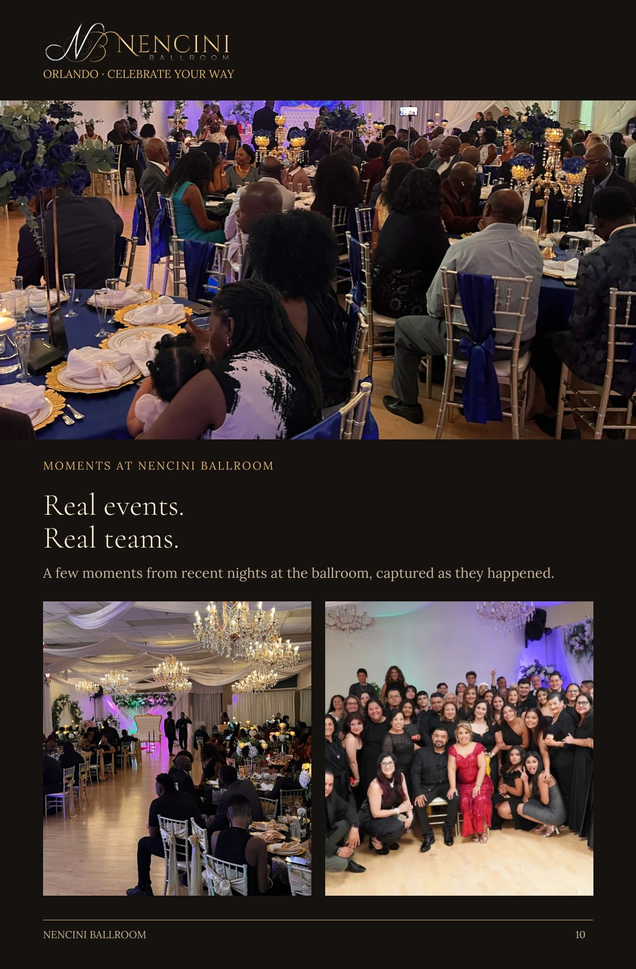 Moments — MOMENTS AT NENCINI BALLROOM Real events.
Real teams. A few moments from recent nights at the ballroom, captured as they happened.