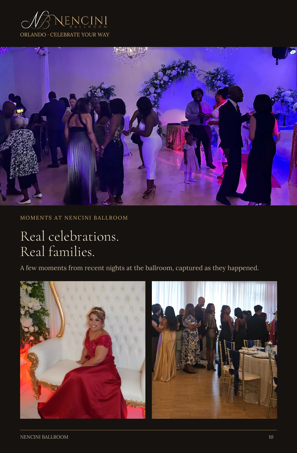 Moments — MOMENTS AT NENCINI BALLROOM Real celebrations.
Real families. A few moments from recent nights at the ballroom, captured as they happened.